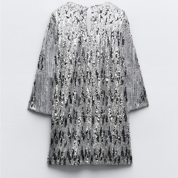 ZARA FRINGED SEQUIN MINI SHIFT DRESS BLOGGERES FAVORITE - Picture 6 of 8